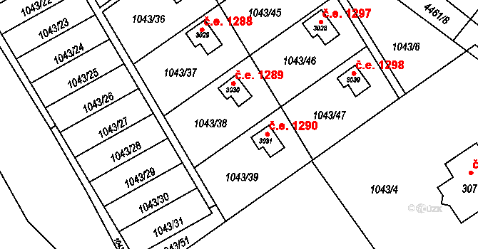 Ostravice 1289 na parcele st. 3030 v KÚ Ostravice 1, Katastrální mapa