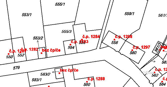 Tachov 1284 na parcele st. 556 v KÚ Tachov, Katastrální mapa