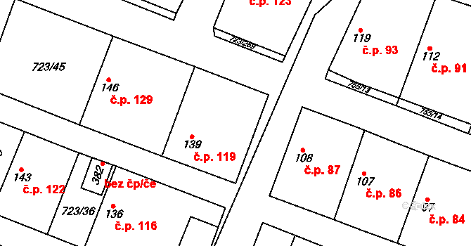 Drozdov 119 na parcele st. 139 v KÚ Drozdov v Čechách, Katastrální mapa