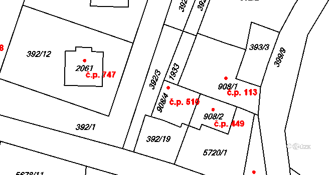 Horní Předměstí 510, Polička na parcele st. 908/4 v KÚ Polička, Katastrální mapa