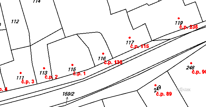 Grygov 136 na parcele st. 116 v KÚ Grygov, Katastrální mapa