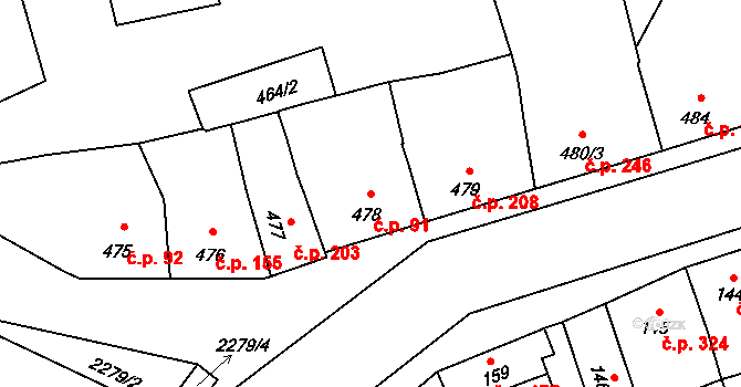 Velká Bystřice 91 na parcele st. 478 v KÚ Velká Bystřice, Katastrální mapa
