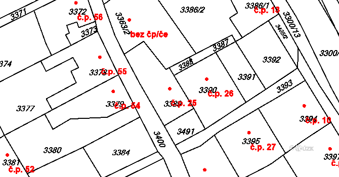 Mimoň I 25, Mimoň na parcele st. 3389 v KÚ Mimoň, Katastrální mapa