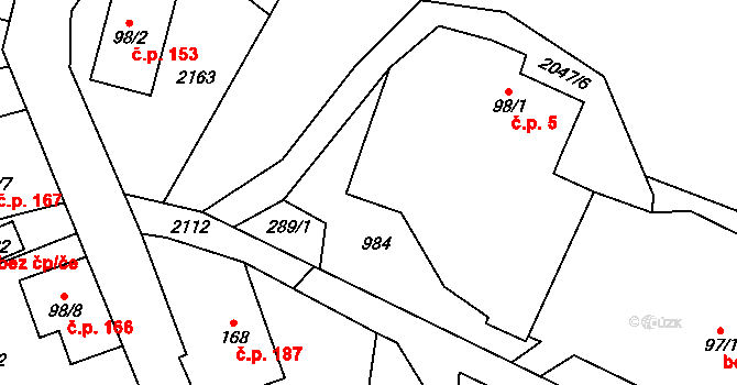 Roztoky u Jilemnice 5 na parcele st. 98/1 v KÚ Roztoky u Jilemnice, Katastrální mapa