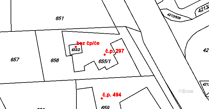 Lutyně 297, Orlová na parcele st. 655/1 v KÚ Horní Lutyně, Katastrální mapa