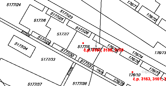 Severní Terasa 3158,3159,3160, Ústí nad Labem na parcele st. 5177/8 v KÚ Ústí nad Labem, Katastrální mapa