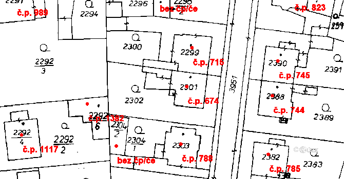 Poděbrady III 674, Poděbrady na parcele st. 2301 v KÚ Poděbrady, Katastrální mapa