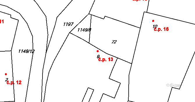 Třešovice 13 na parcele st. 9 v KÚ Třešovice, Katastrální mapa