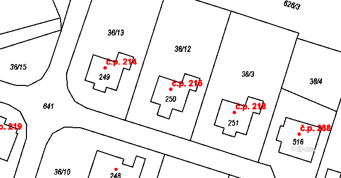 Přední Ptákovice 216, Strakonice na parcele st. 250 v KÚ Přední Ptákovice, Katastrální mapa