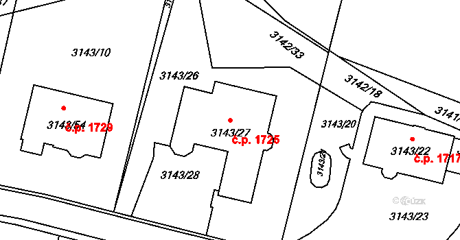 Kadaň 1725 na parcele st. 3143/27 v KÚ Kadaň, Katastrální mapa