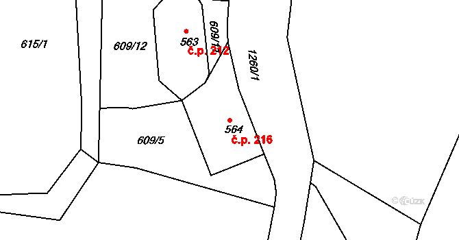 Benešov nad Ploučnicí 216 na parcele st. 564 v KÚ Benešov nad Ploučnicí, Katastrální mapa