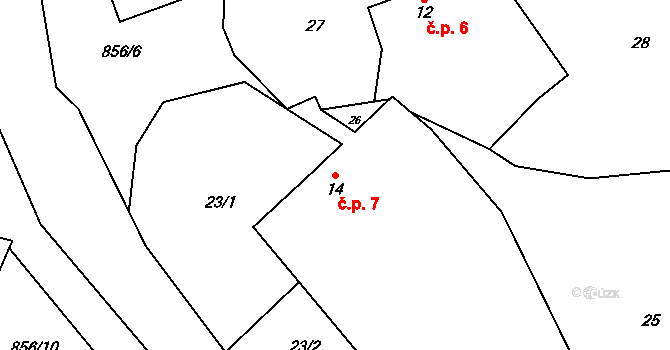 Plevnice 7, Olešná na parcele st. 14 v KÚ Plevnice, Katastrální mapa