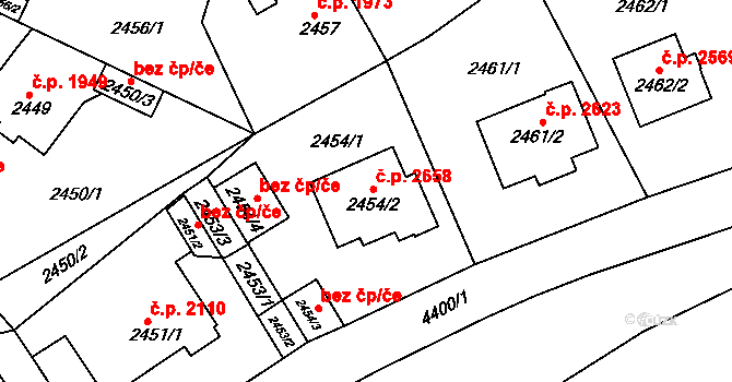 Teplice 2658 na parcele st. 2454/2 v KÚ Teplice, Katastrální mapa