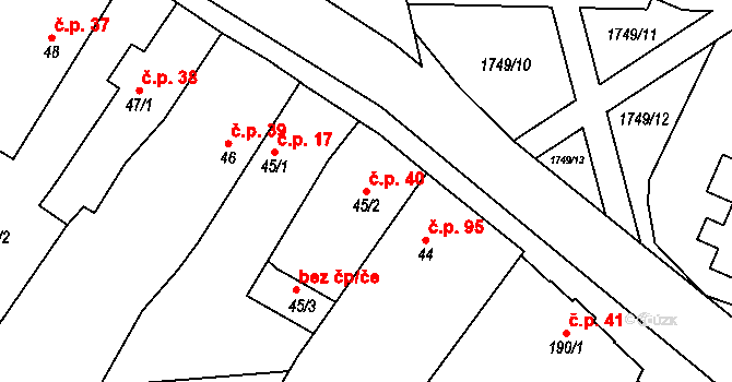 Čečelice 40 na parcele st. 45/2 v KÚ Čečelice, Katastrální mapa