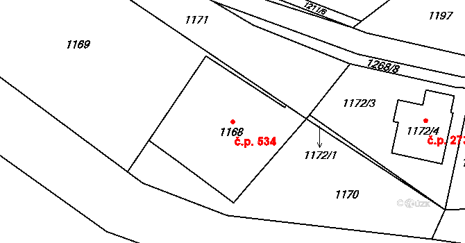 Jablunkov 534 na parcele st. 1168 v KÚ Jablunkov, Katastrální mapa