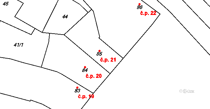 Chlumín 21 na parcele st. 85 v KÚ Chlumín, Katastrální mapa