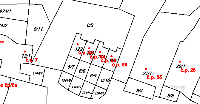 Těšetice 65, Bochov na parcele st. 124 v KÚ Těšetice u Bochova, Katastrální mapa