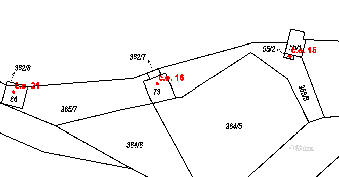 Mutyněves 16, Blažejov na parcele st. 73 v KÚ Mutyněves, Katastrální mapa