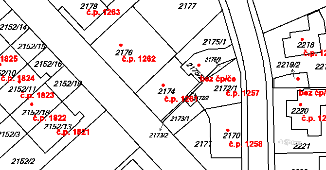 Turnov 1261 na parcele st. 2174 v KÚ Turnov, Katastrální mapa