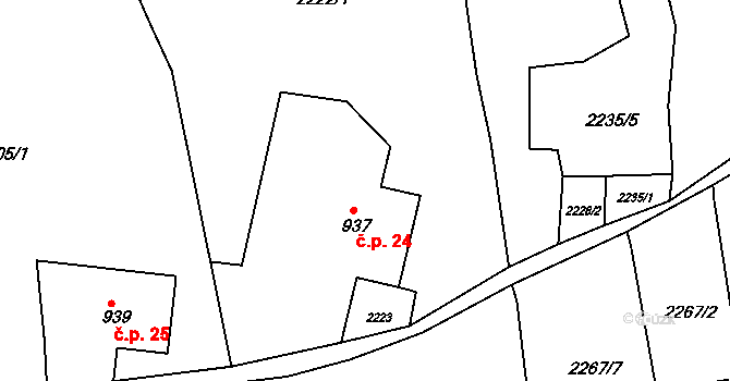 Nový Jiříkov 24, Jiříkov na parcele st. 937 v KÚ Jiříkov, Katastrální mapa