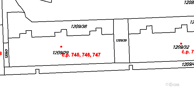 Háje 745,746,747, Praha na parcele st. 1209/29 v KÚ Háje, Katastrální mapa
