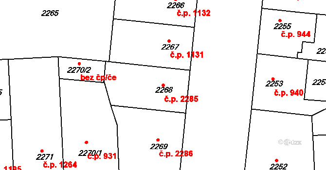 Smíchov 2285, Praha na parcele st. 2268 v KÚ Smíchov, Katastrální mapa