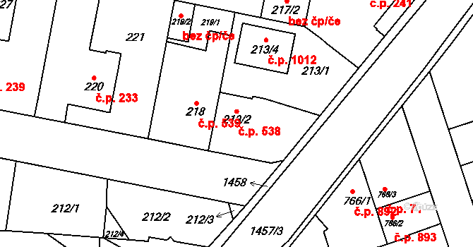 Čakovice 538, Praha na parcele st. 213/2 v KÚ Čakovice, Katastrální mapa
