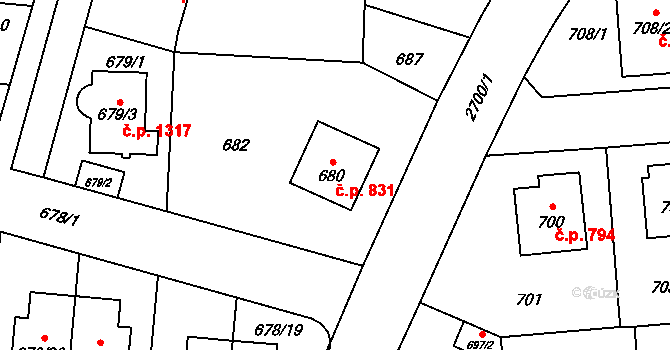 Kyje 831, Praha na parcele st. 680 v KÚ Kyje, Katastrální mapa