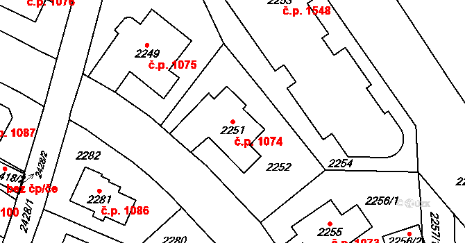 Vršovice 1074, Praha na parcele st. 2251 v KÚ Vršovice, Katastrální mapa