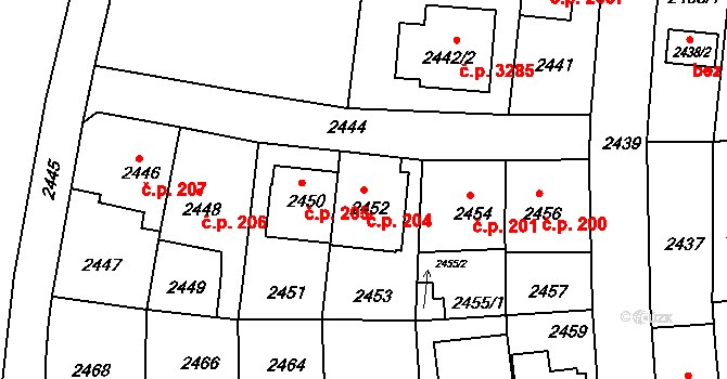 Záběhlice 204, Praha na parcele st. 2452 v KÚ Záběhlice, Katastrální mapa