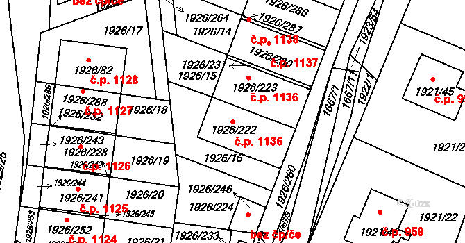 Sedlčany 1135 na parcele st. 1926/222 v KÚ Sedlčany, Katastrální mapa