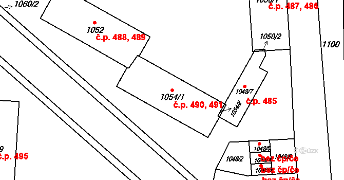 České Budějovice 7 490,491, České Budějovice na parcele st. 1054/1 v KÚ České Budějovice 7, Katastrální mapa