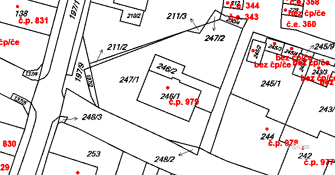 Jirkov 979 na parcele st. 246/1 v KÚ Jirkov, Katastrální mapa