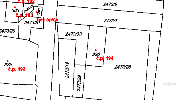 Chotěvice 194 na parcele st. 326 v KÚ Chotěvice, Katastrální mapa