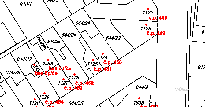 Kukleny 450, Hradec Králové na parcele st. 1124 v KÚ Kukleny, Katastrální mapa