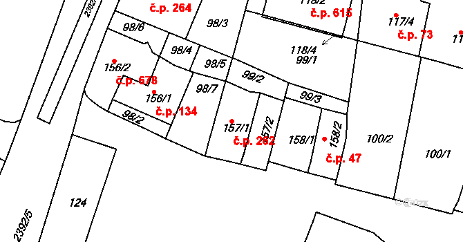 Rosice 262 na parcele st. 157/1 v KÚ Rosice u Brna, Katastrální mapa