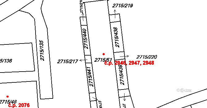 Hranice 2946,2947,2948, Karviná na parcele st. 2715/51 v KÚ Karviná-město, Katastrální mapa