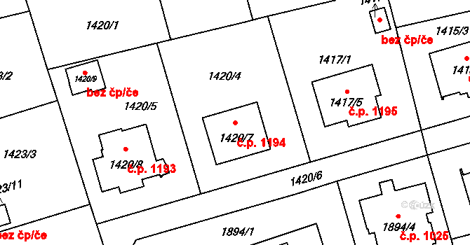 Prostřední Suchá 1194, Havířov na parcele st. 1420/7 v KÚ Prostřední Suchá, Katastrální mapa