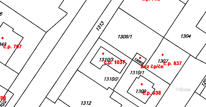 Pečky 1037 na parcele st. 1310/3 v KÚ Pečky, Katastrální mapa