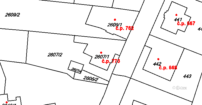 Šluknov 773 na parcele st. 2607/1 v KÚ Šluknov, Katastrální mapa