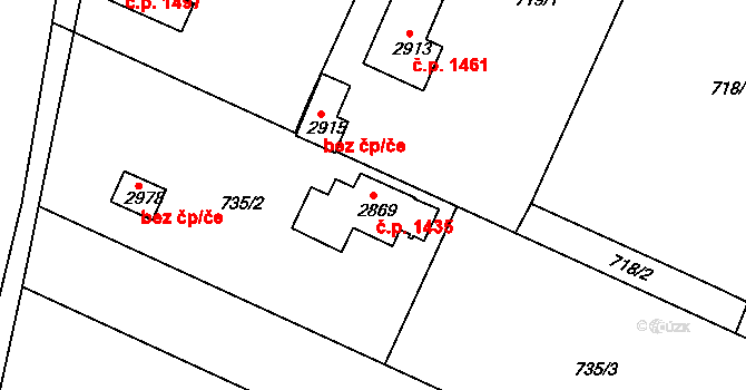 Neratovice 1435 na parcele st. 2869 v KÚ Neratovice, Katastrální mapa