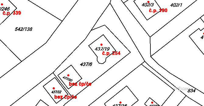 Lhota 254, Plzeň na parcele st. 437/19 v KÚ Lhota u Dobřan, Katastrální mapa