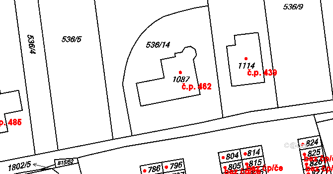 Chlum u Třeboně 462 na parcele st. 1087 v KÚ Chlum u Třeboně, Katastrální mapa