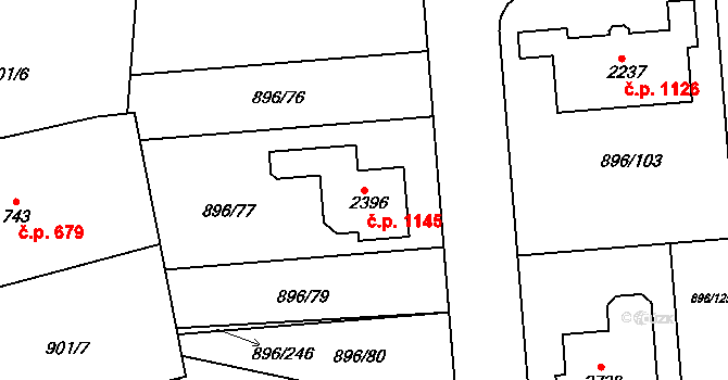Blatná 1145 na parcele st. 2396 v KÚ Blatná, Katastrální mapa