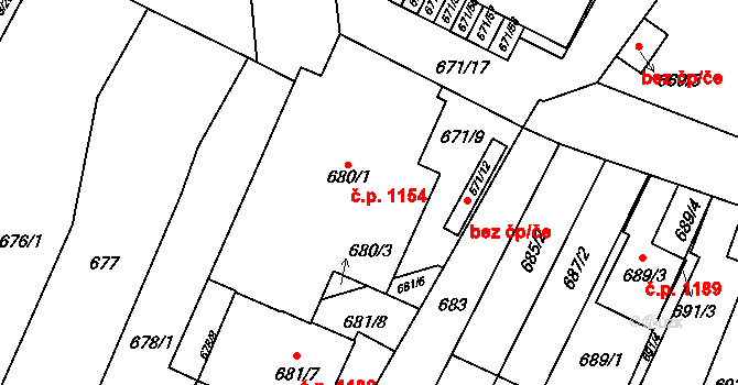 Oslavany 1154 na parcele st. 680/1 v KÚ Oslavany, Katastrální mapa