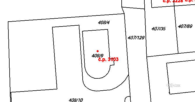 Znojmo 3103 na parcele st. 408/9 v KÚ Znojmo-Louka, Katastrální mapa