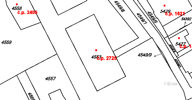 Varnsdorf 2725 na parcele st. 4553 v KÚ Varnsdorf, Katastrální mapa