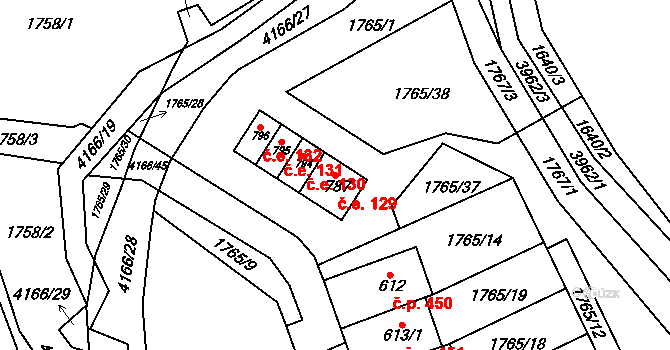 Libouchec 129 na parcele st. 787 v KÚ Libouchec, Katastrální mapa