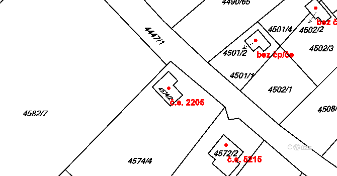 Předměstí 2205, Litoměřice na parcele st. 4574/2 v KÚ Litoměřice, Katastrální mapa
