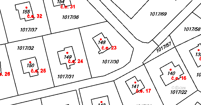 Kobylníky 23, Chotilsko na parcele st. 148 v KÚ Prostřední Lhota, Katastrální mapa